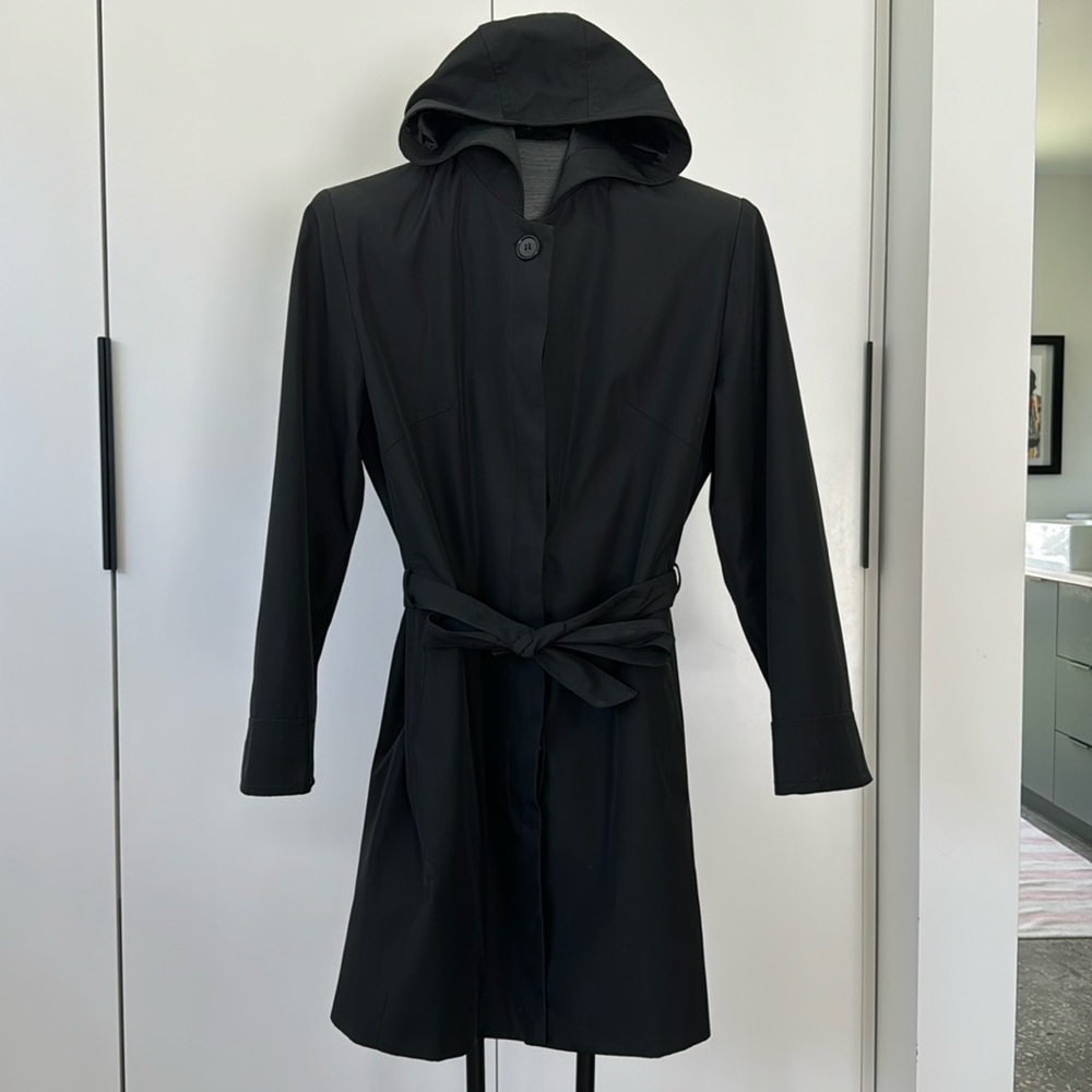 FENDI black nylon belted rain wind jacket medium belted hooded